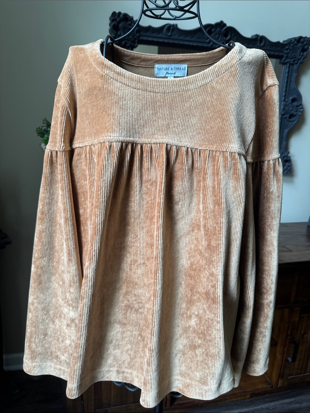 Women's Velvet Babydoll Top - Camel